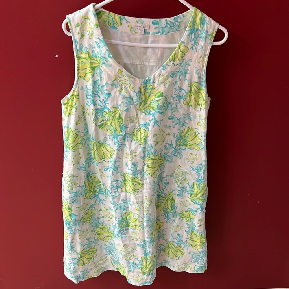 J Jill Love Linen Turtle Reed V Neck Shift Dress